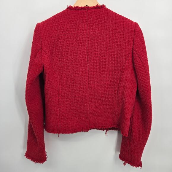 NWT Mango S Red Wintour Tweed Jacket Button Down Collarless Knit Long Sleeve - Picture 7 of 11